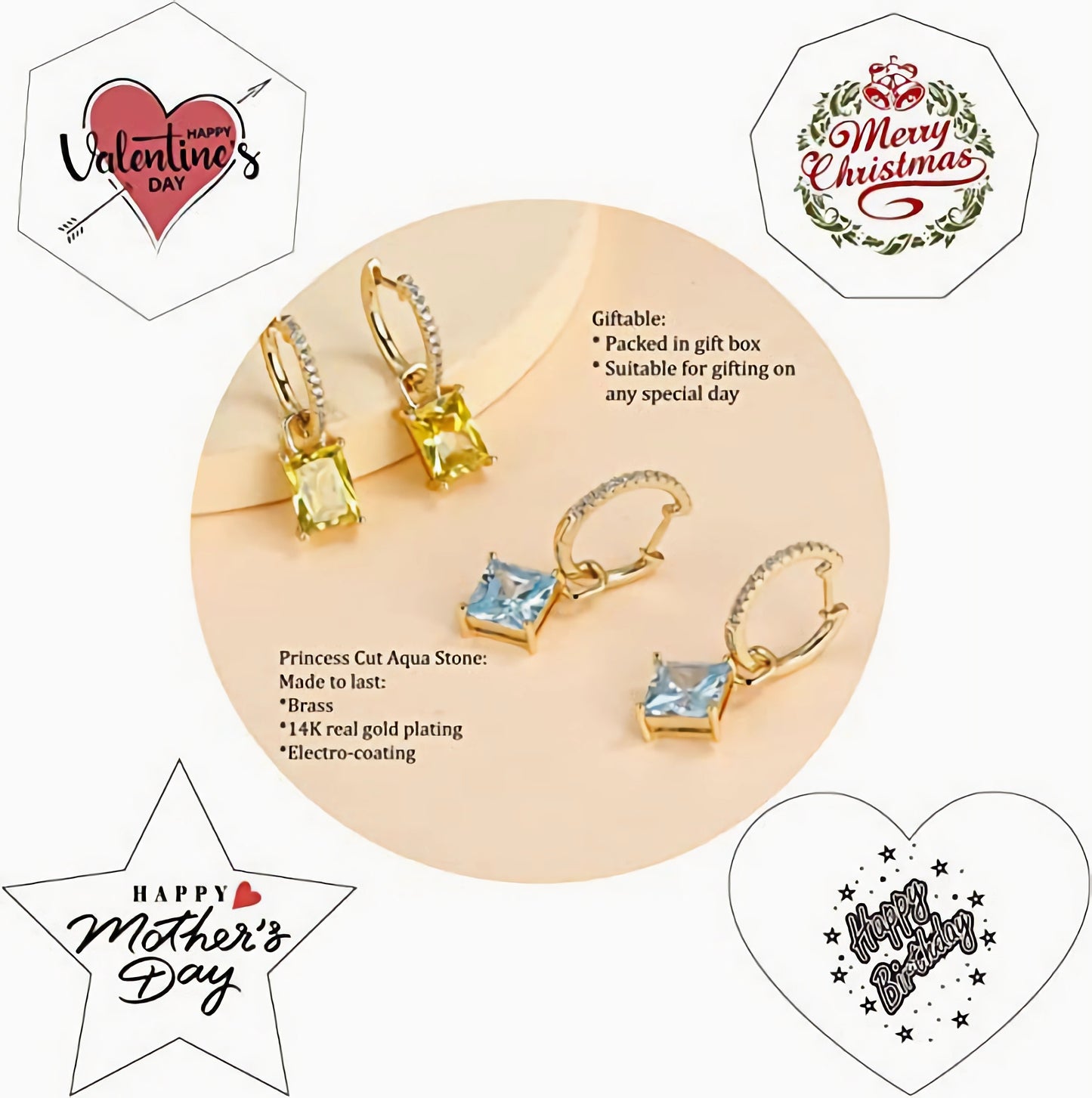 Copper-plated 14K Real Gold Diamond Earrings