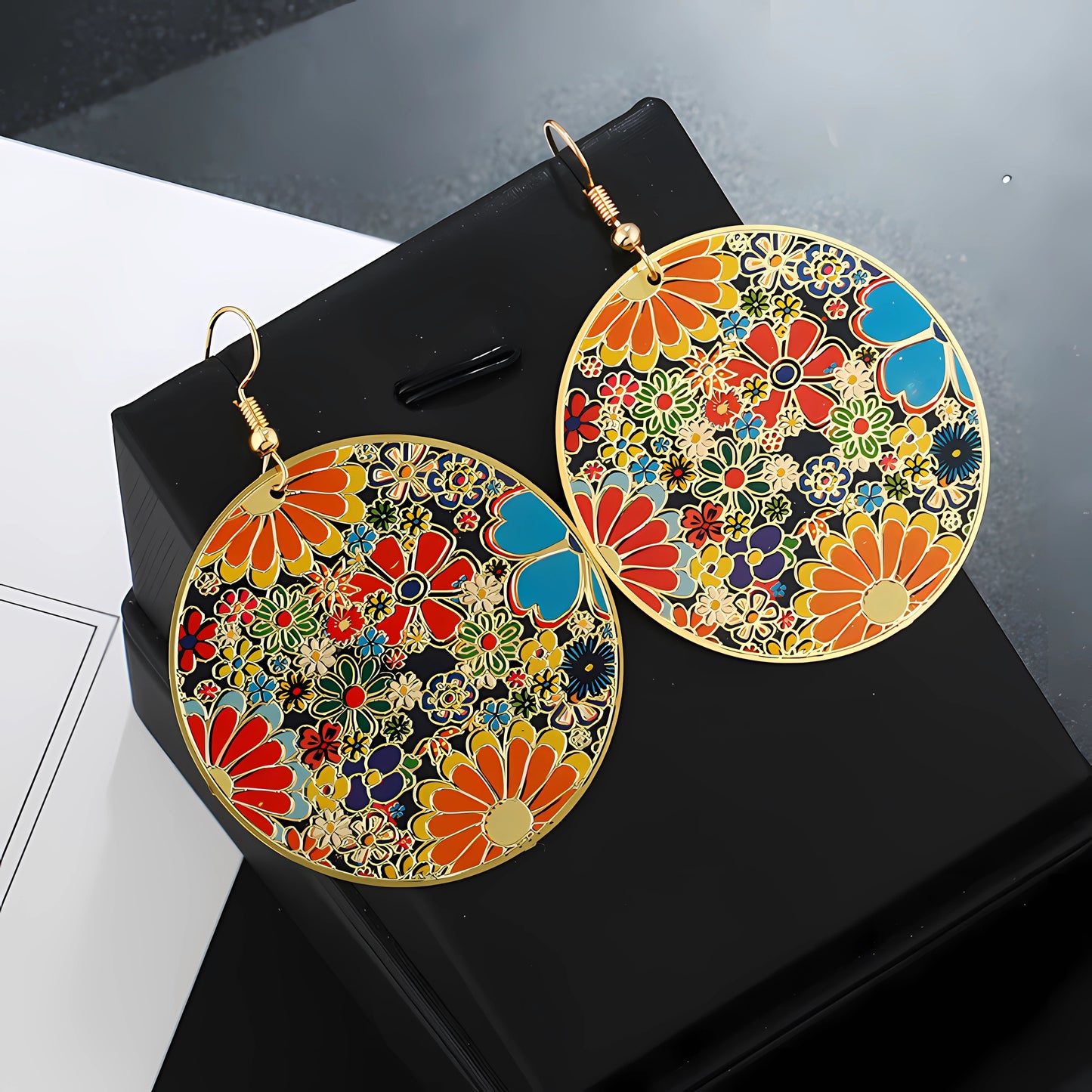 New Fashionable Exaggerated Computer Chip Oil Splatter Flower Earrings