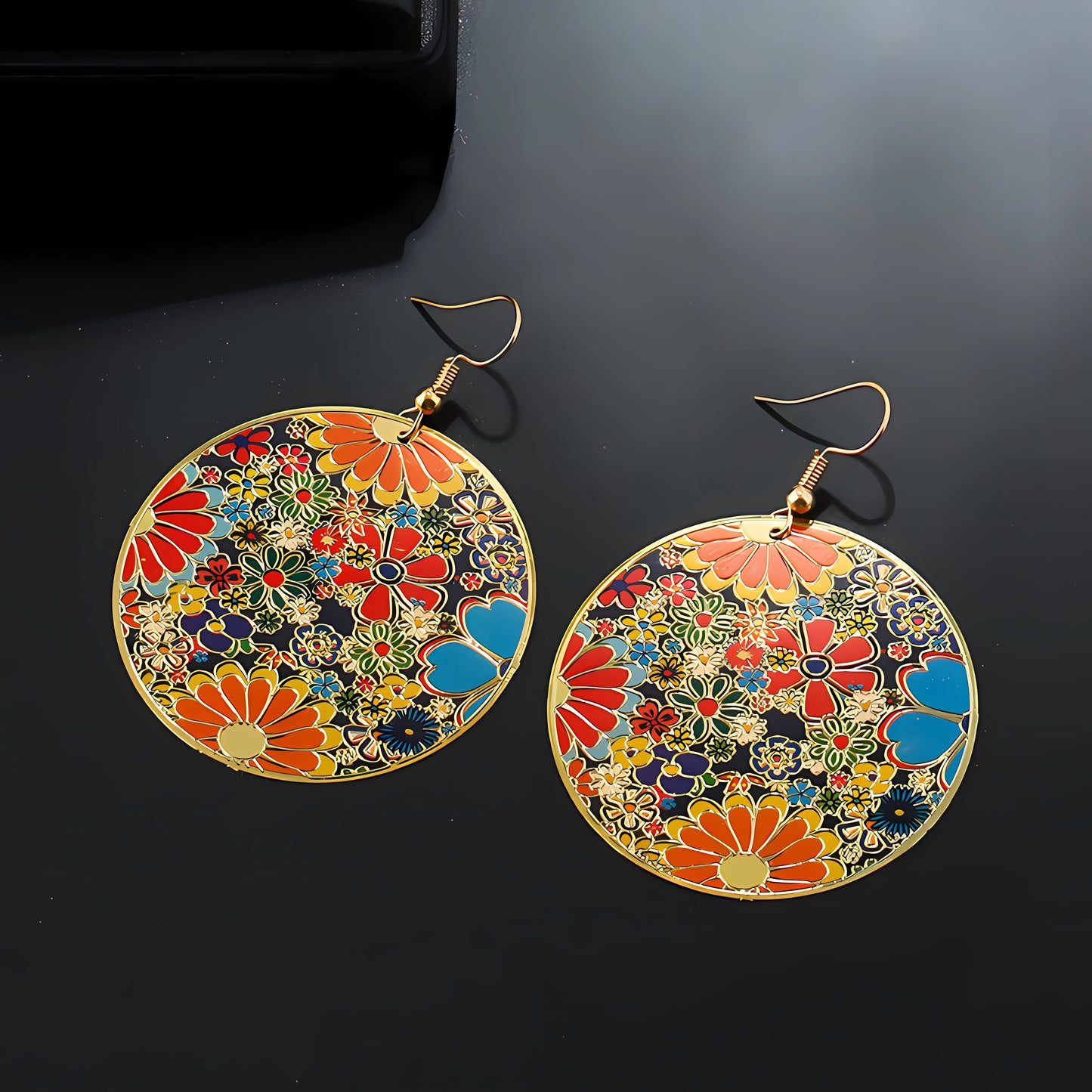 New Fashionable Exaggerated Computer Chip Oil Splatter Flower Earrings