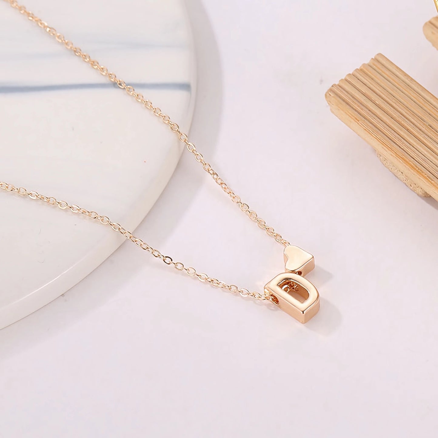 Minimalist Alphabet Necklace with Fashionable Hearts