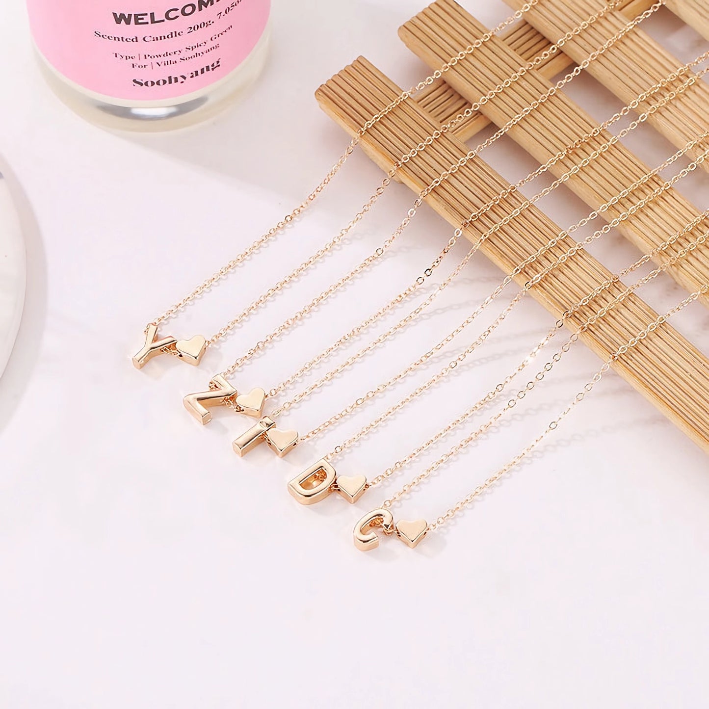 Minimalist Alphabet Necklace with Fashionable Hearts