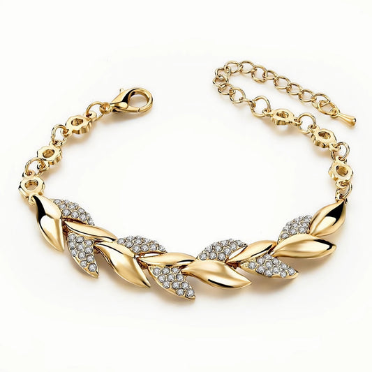 Stylish Leaf Diamond-Encrusted Bracelet