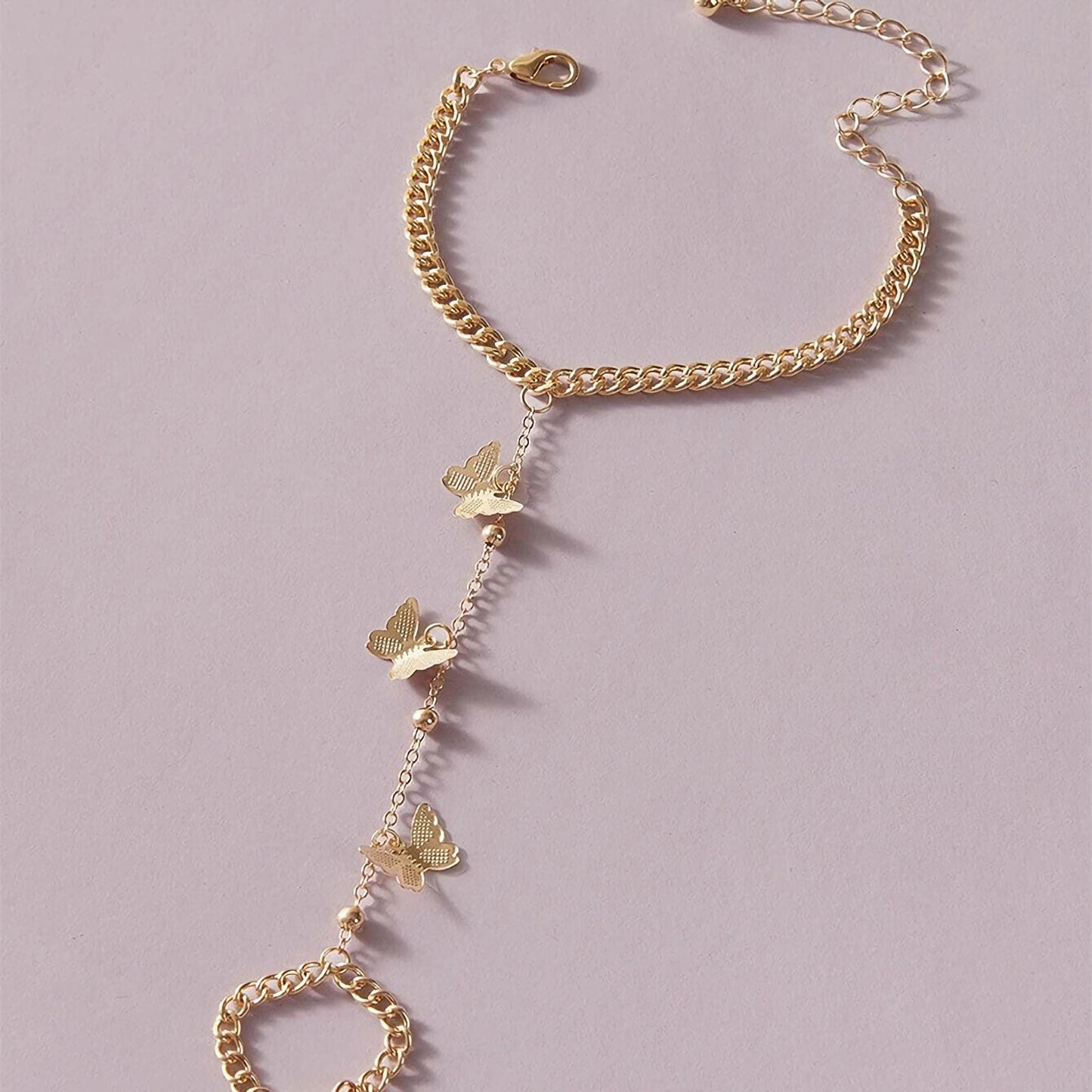 Fashionable Minimalist Butterfly Pendant Bracelet Ring Set Chain Jewelry