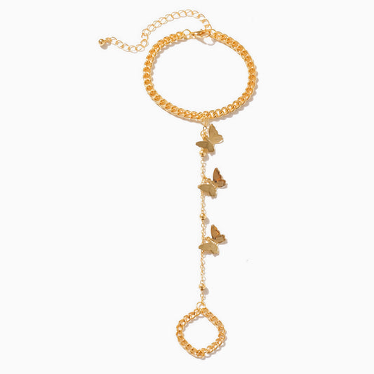 Fashionable Minimalist Butterfly Pendant Bracelet Ring Set Chain Jewelry