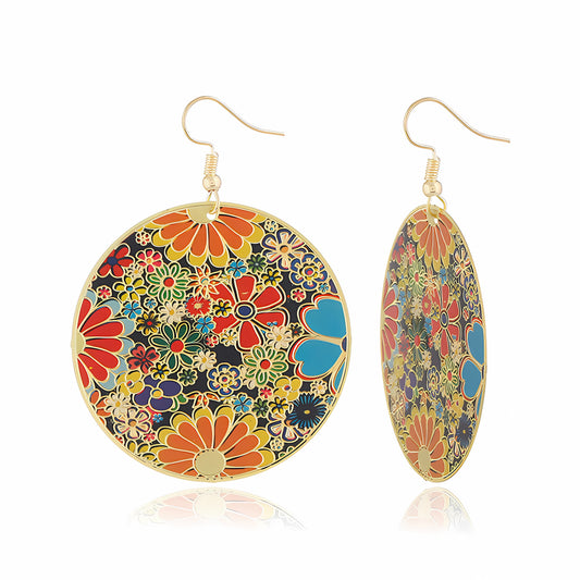 New Fashionable Exaggerated Computer Chip Oil Splatter Flower Earrings