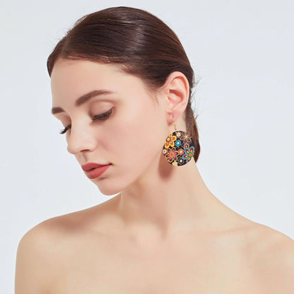 New Fashionable Exaggerated Computer Chip Oil Splatter Flower Earrings
