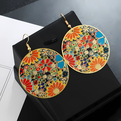 New Fashionable Exaggerated Computer Chip Oil Splatter Flower Earrings