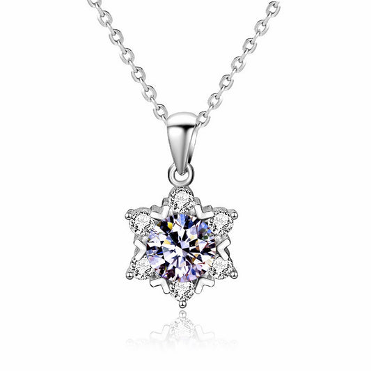 Mossanite S925 Sterling Silver Snowflake Pendant Necklace