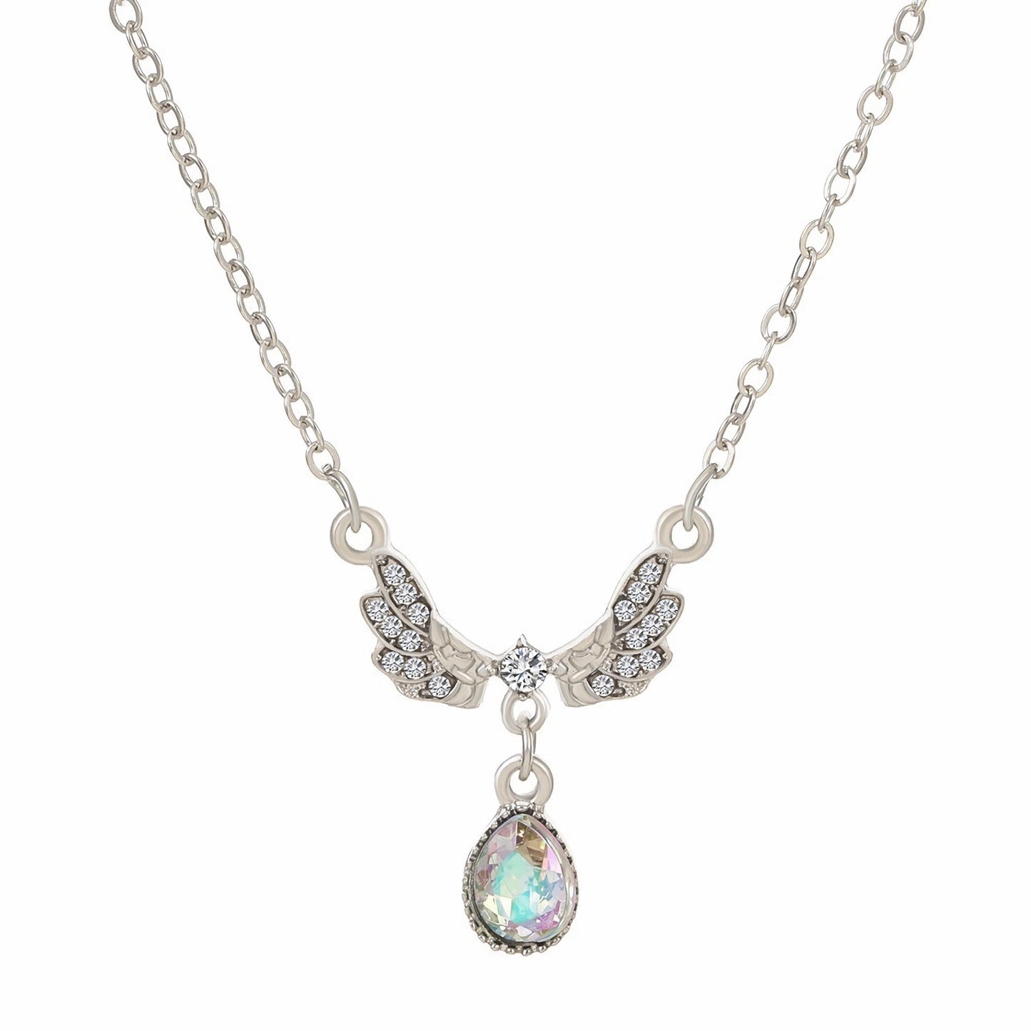 Fashionable Micro-Inlaid Cubic Zirconia Angel Wing Pendant Necklace