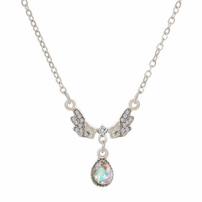 Fashionable Micro-Inlaid Cubic Zirconia Angel Wing Pendant Necklace