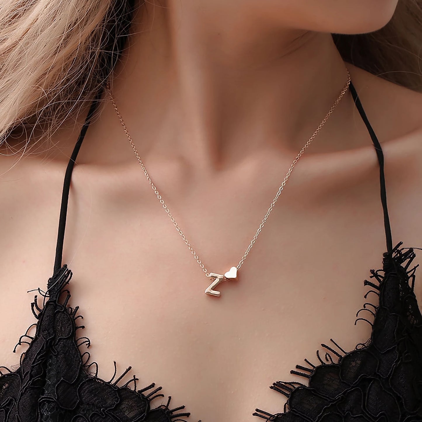 Minimalist Alphabet Necklace with Fashionable Hearts