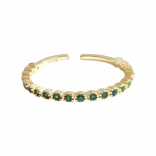 S925 Sterling Silver Plated with 14K Gold Emerald Green Opening Adjustable Ring