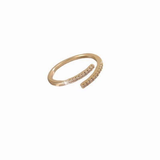 S925 Sterling Silver Plated with 14K Gold Micro-set Minimalist Versatile Opening Adjustable Ring