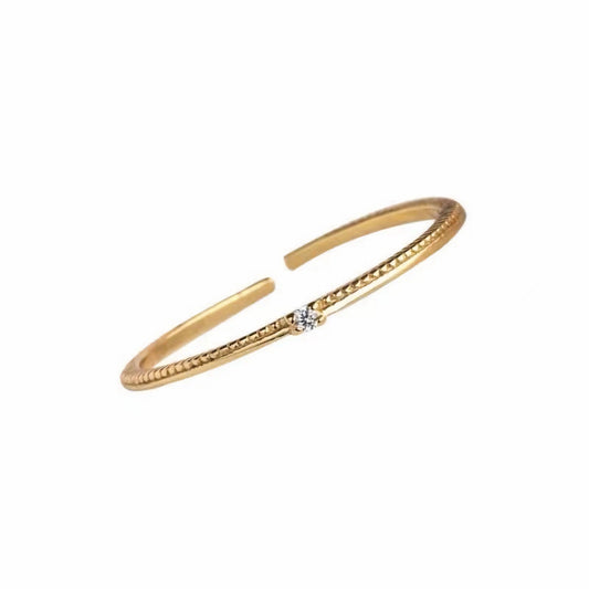 S925 Sterling Silver Plated with 14k Gold Super Thin Single Diamond Lace Edge Opening Adjustable Ring