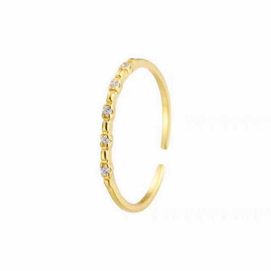 S925 Sterling Silver Plated 14K Gold Plated Diamond Row Opening Adjustable Ring