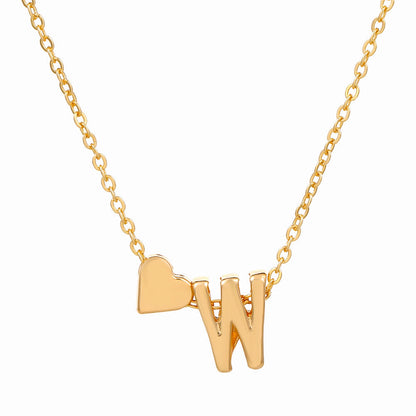 Minimalist Alphabet Necklace with Fashionable Hearts